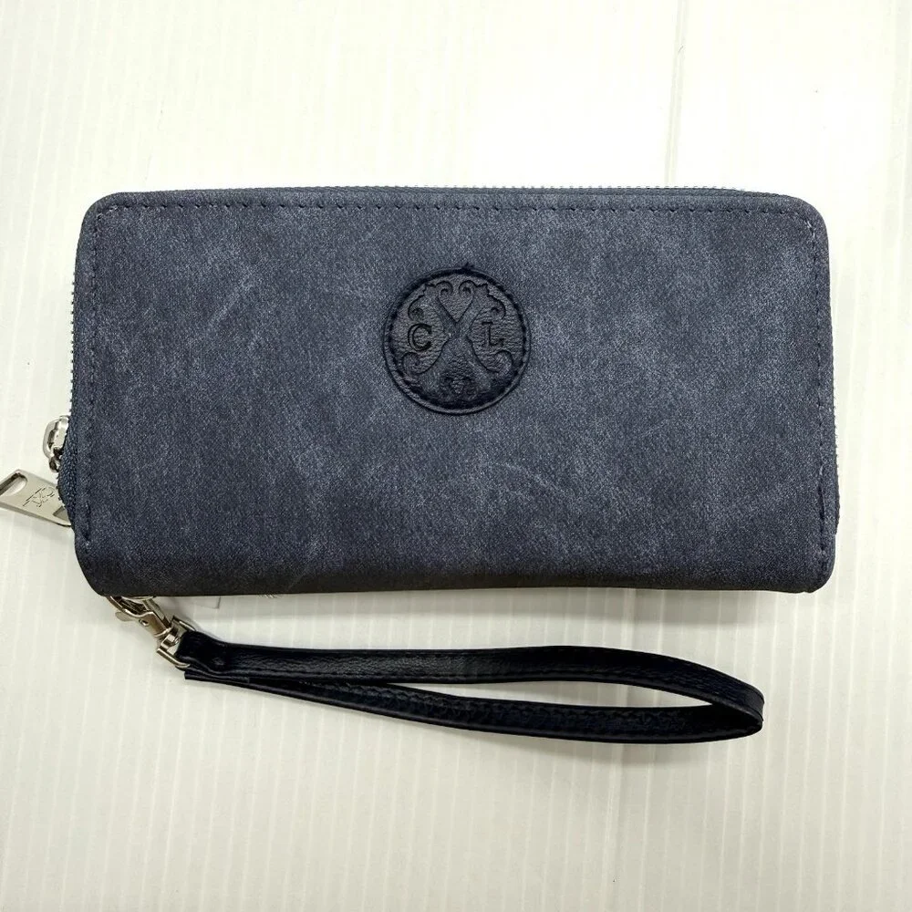 CXL Christian Lacroix Denim Double Zip Large Wallet Wristlet Indigo NWT